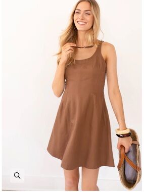 Marea Genevieve Brown Scoop Neck A-Line Dress - Women's Dress in dune NWT